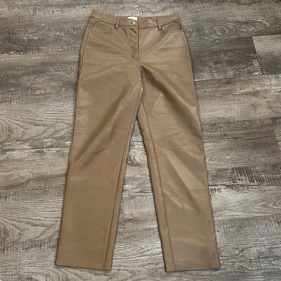 Aritzia Denim - Aritzia Wilfred The Melina Straight Leg Faux Leather Brown Pants